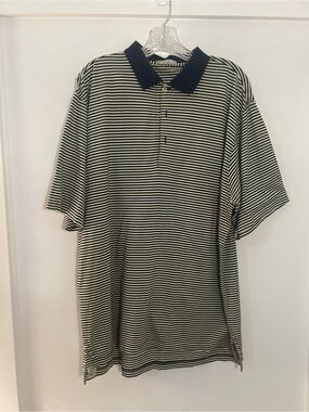 Peter Millar 100% Cotton Polo Size large Navy Blue and light Yellow